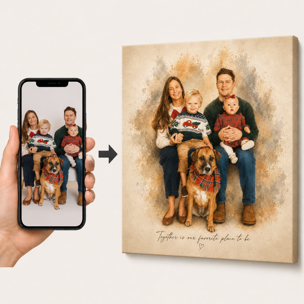 Custom Family Portrait Canvas from Photo – Personalized Watercolor Canvas