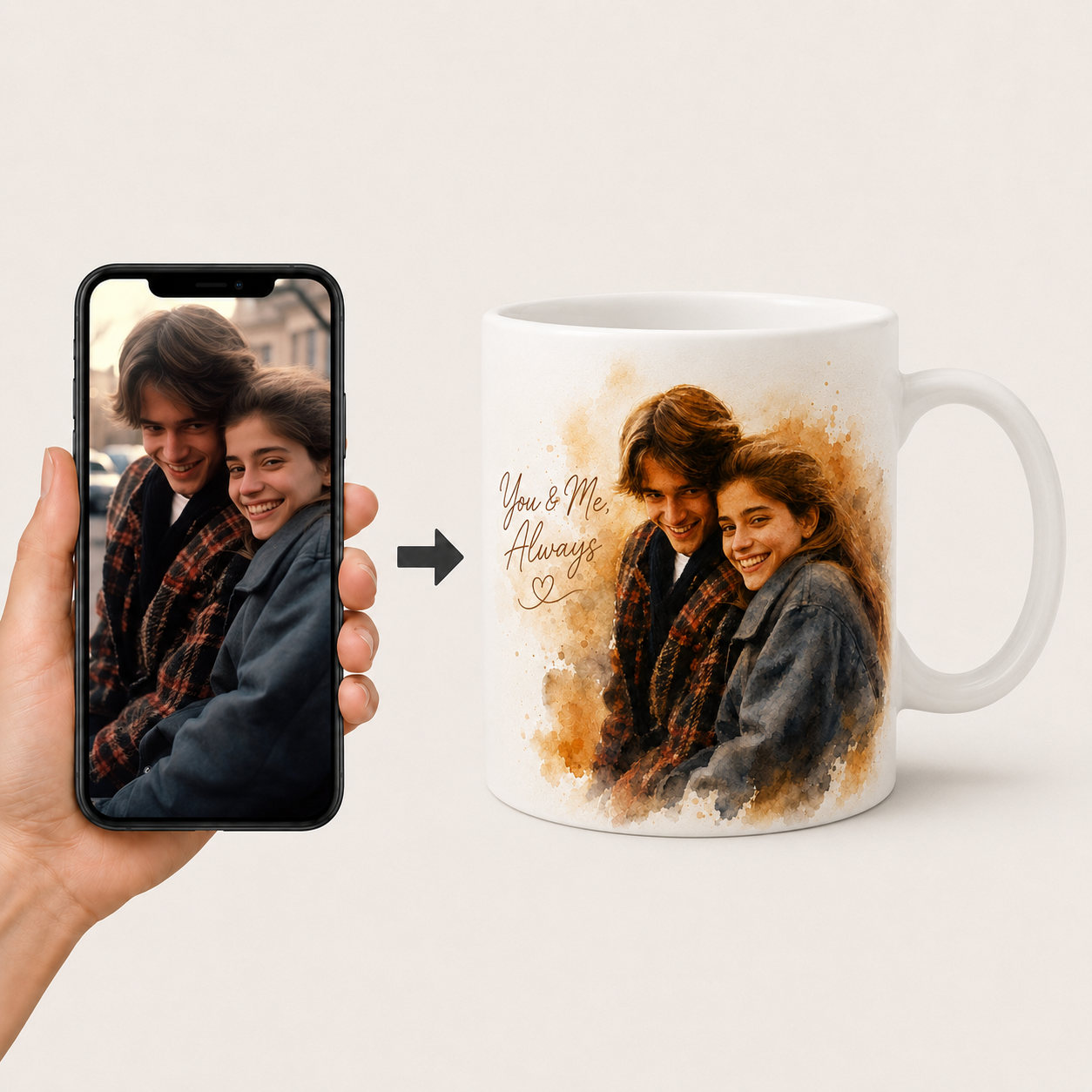 Custom Couple Portrait Mug from Photo | Watercolor Portrait Mug