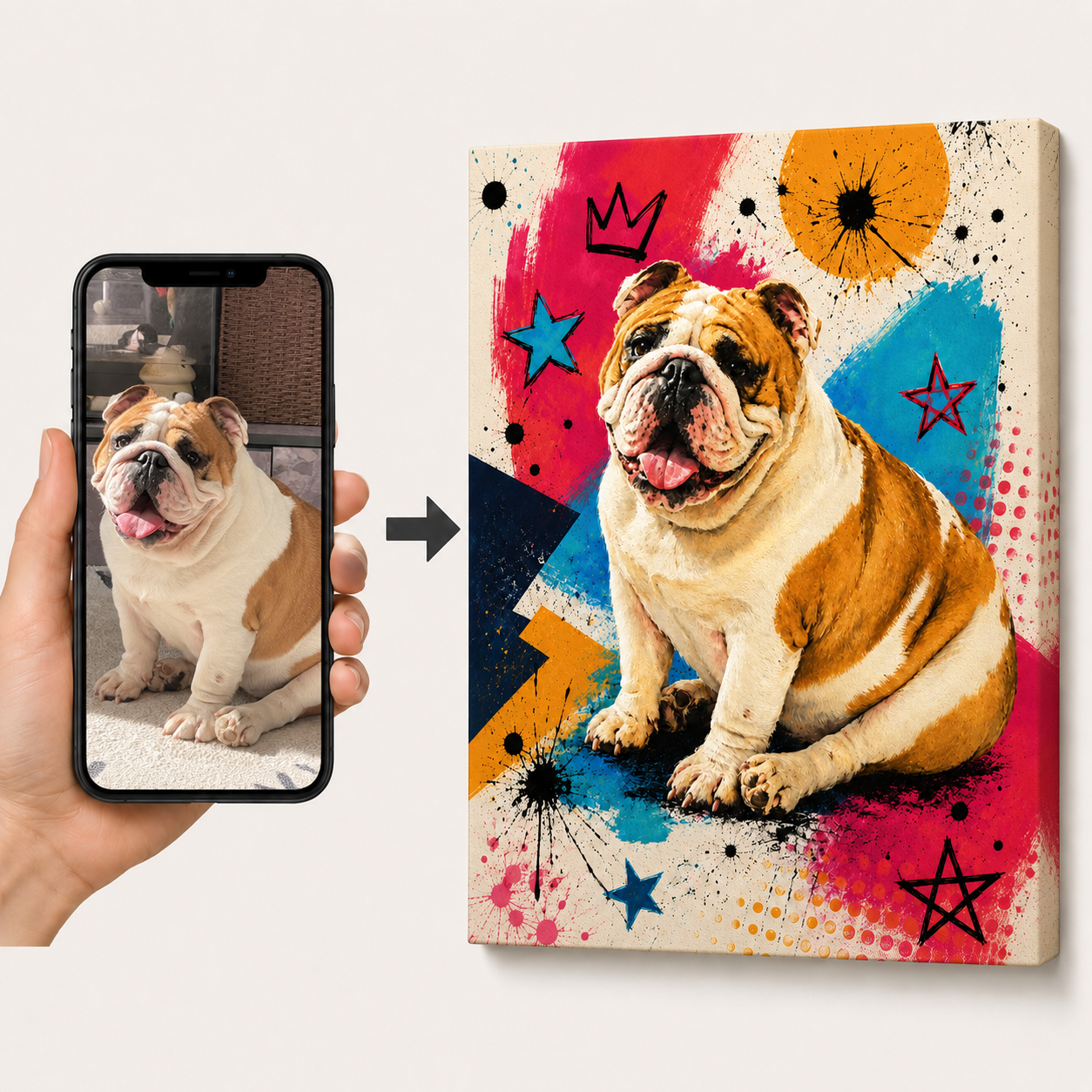 Custom Pet Portrait Canvas From Photo | Modern Pop Art Portrait
