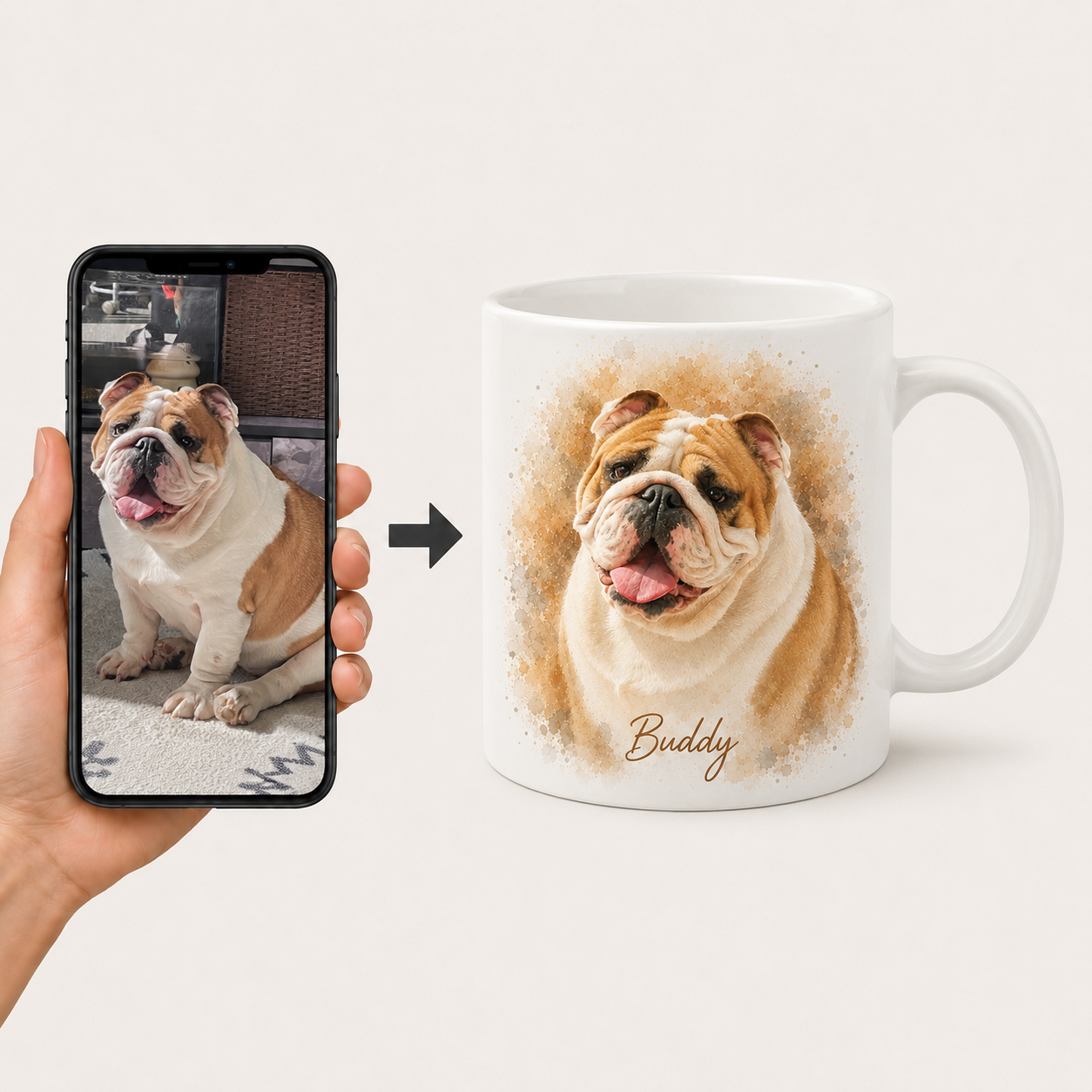 Custom Dog Portrait Mug from Photo | Personalized Pet Watercolor Portrait Mug