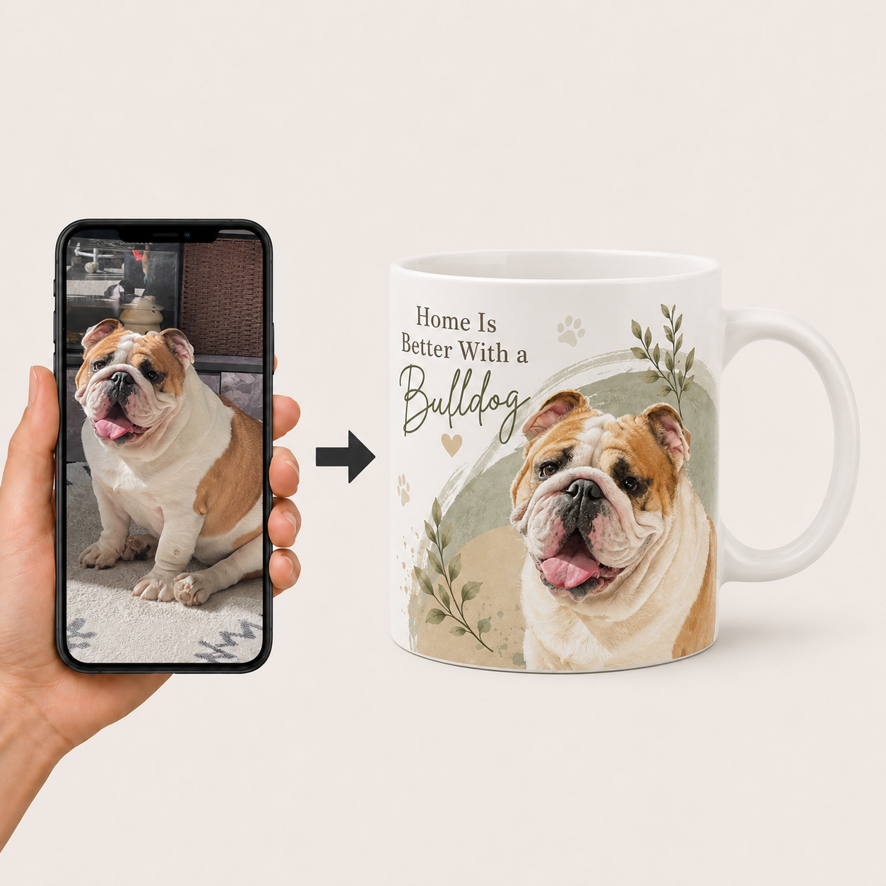 Custom Dog Portrait Mug from Photo | Personalized Pet Modern Boho Mug
