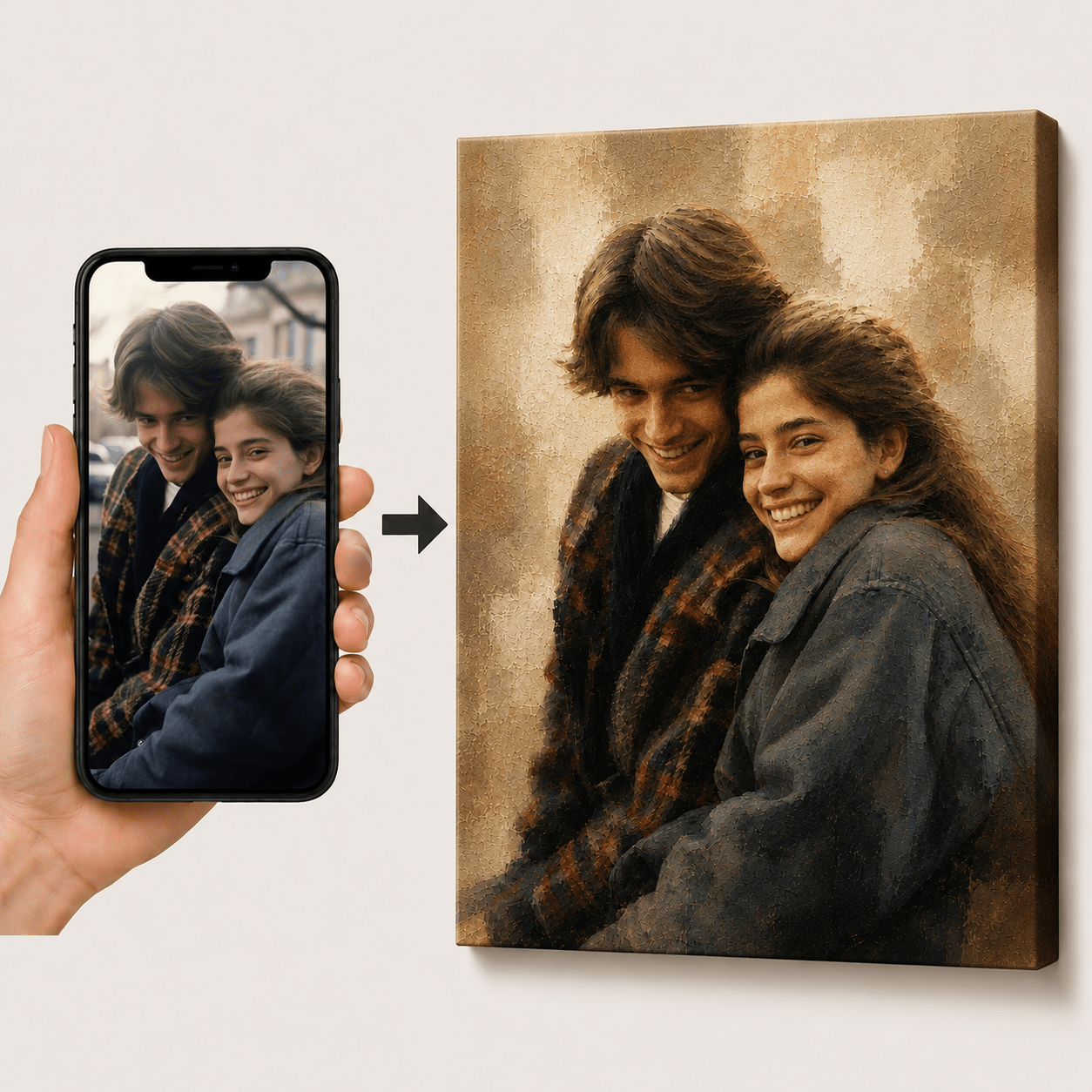 Custom Couple Portrait from Photo | Personalized Gallery Oil Portrait Canvas - CustomMemoryArt
