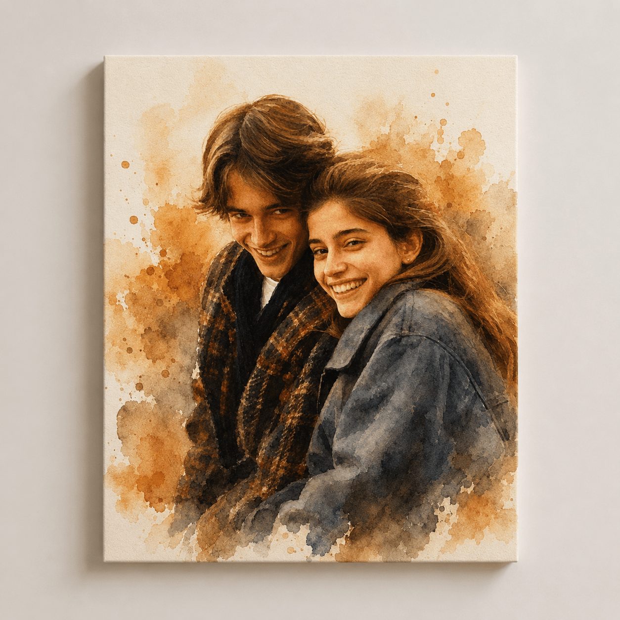 Custom Couple Portrait from Photo | Personalized Romantic Watercolor Canvas - CustomMemoryArt