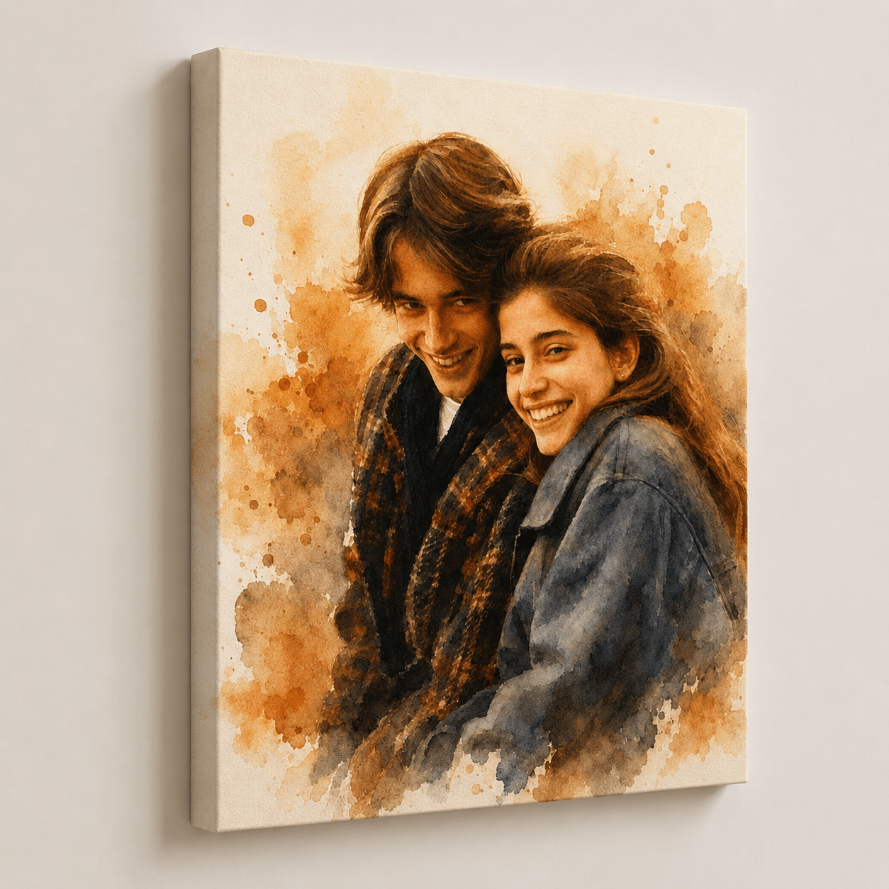 Custom Couple Portrait from Photo | Personalized Romantic Watercolor Canvas - CustomMemoryArt