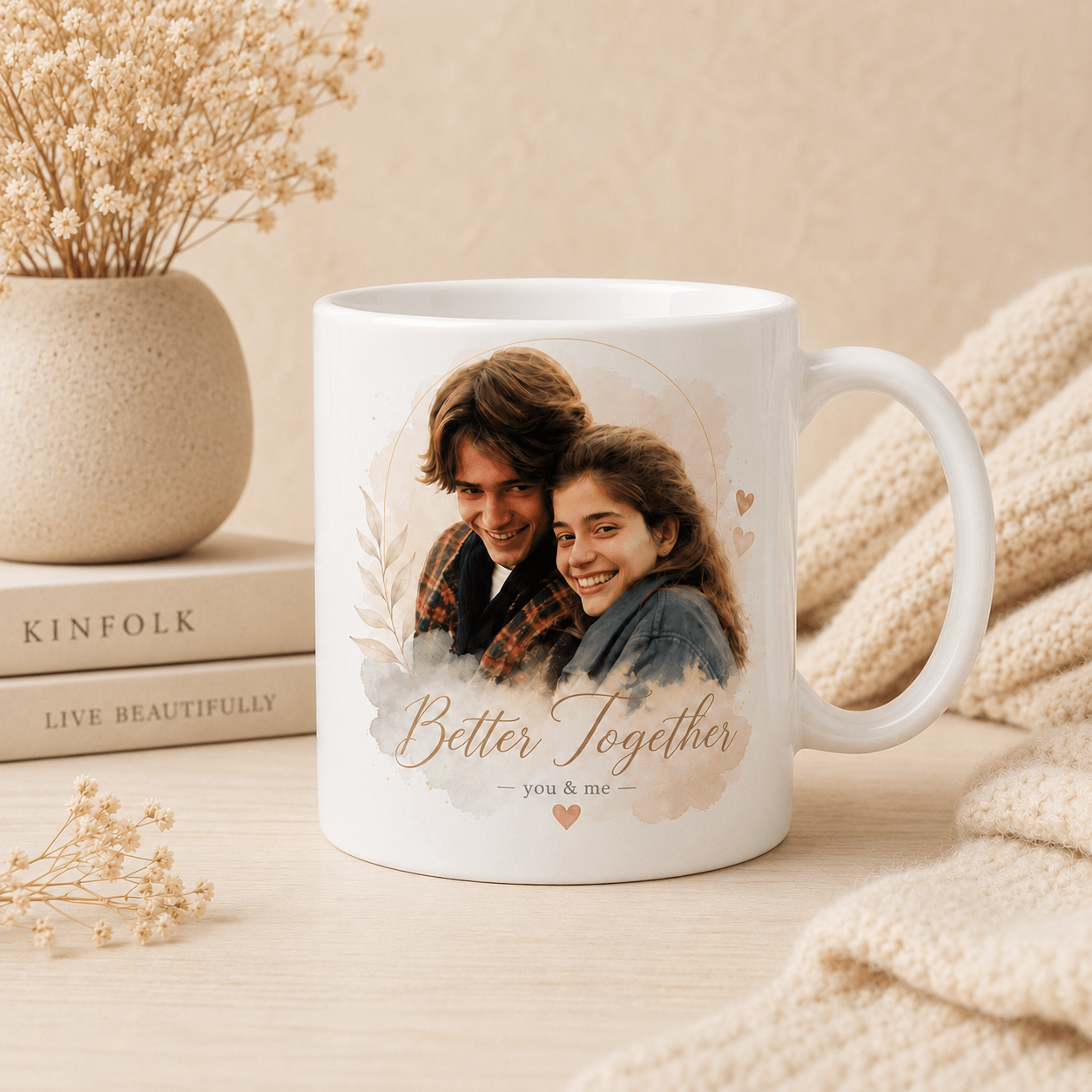Custom Couple Portrait Mug from Photo | Modern Boho Portrait Mug - CustomMemoryArt