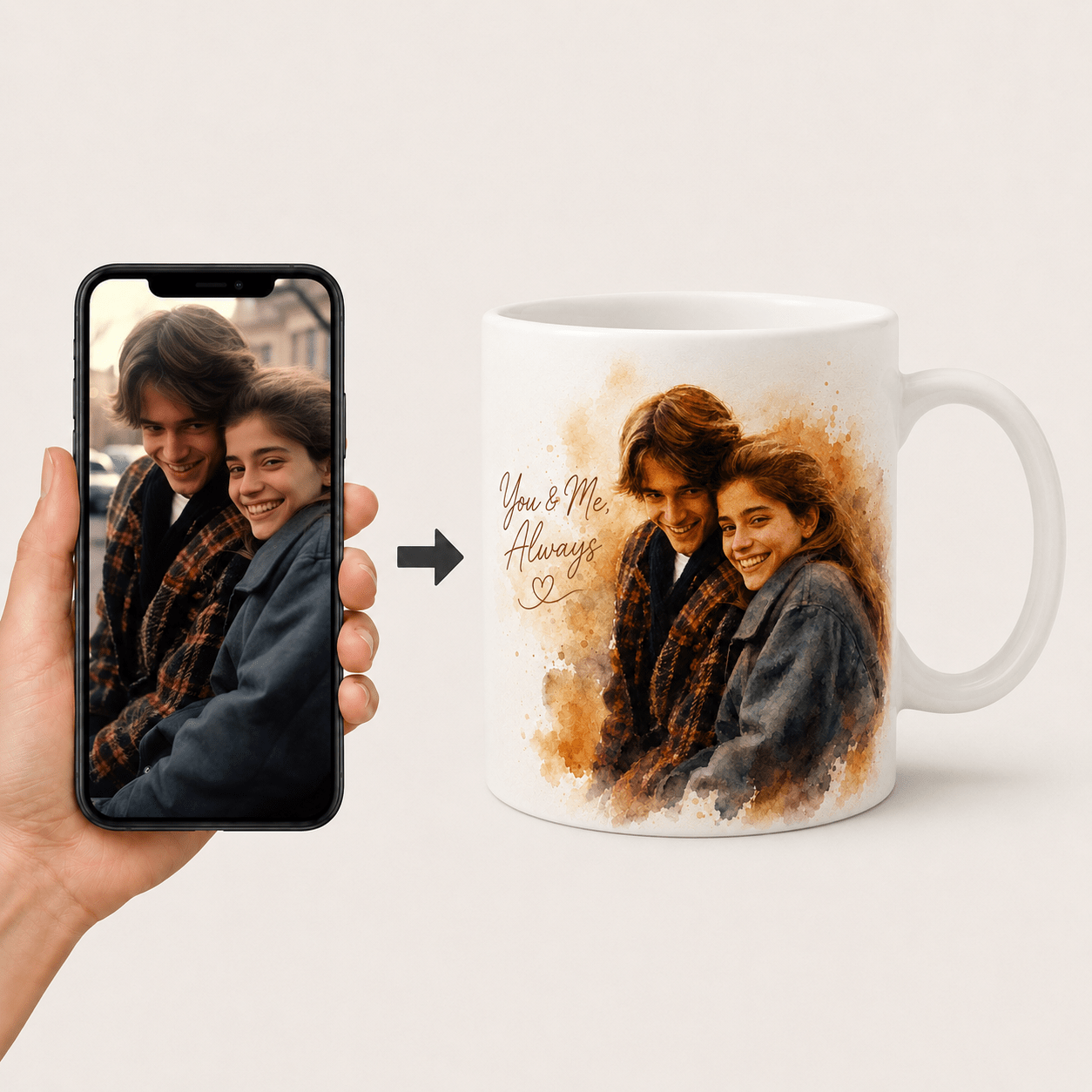 Custom Couple Portrait Mug from Photo | Watercolor Portrait Mug - CustomMemoryArt