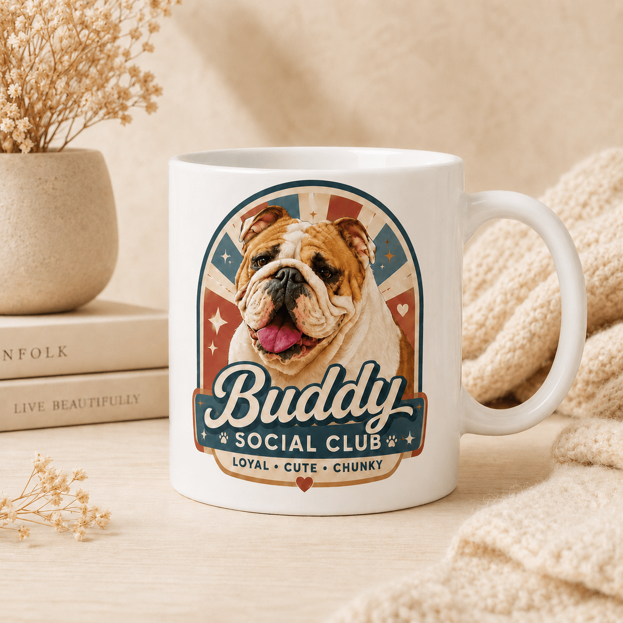 Custom Dog Portrait Mug from Photo | Personalized Pet Retro Badge Mug - CustomMemoryArt