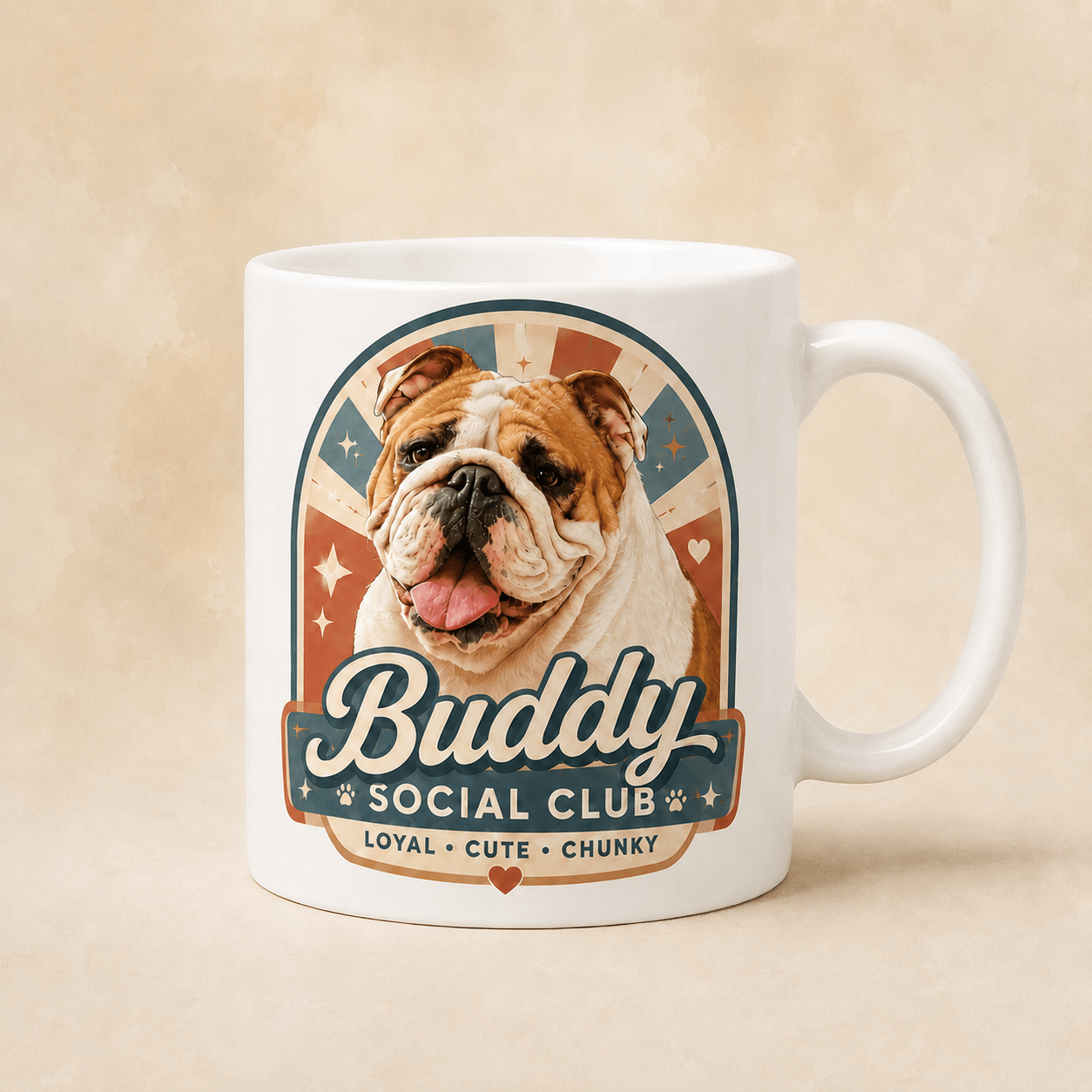 Custom Dog Portrait Mug from Photo | Personalized Pet Retro Badge Mug - CustomMemoryArt