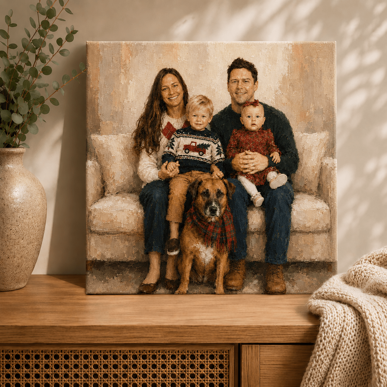 Custom Family Portrait Canvas from Photo – Personalized Gallery Oil Portrait - CustomMemoryArt