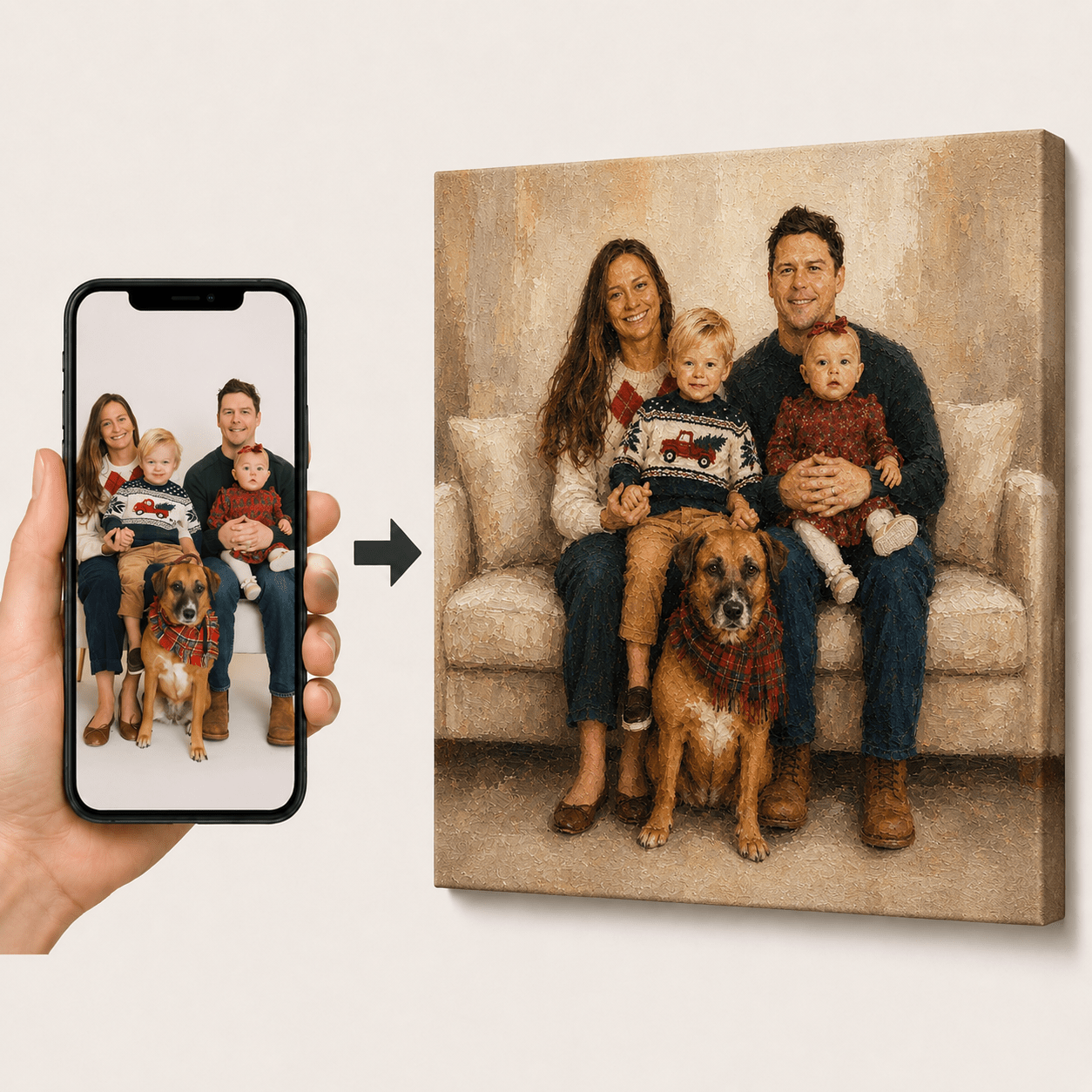 Custom Family Portrait Canvas from Photo – Personalized Gallery Oil Portrait - CustomMemoryArt