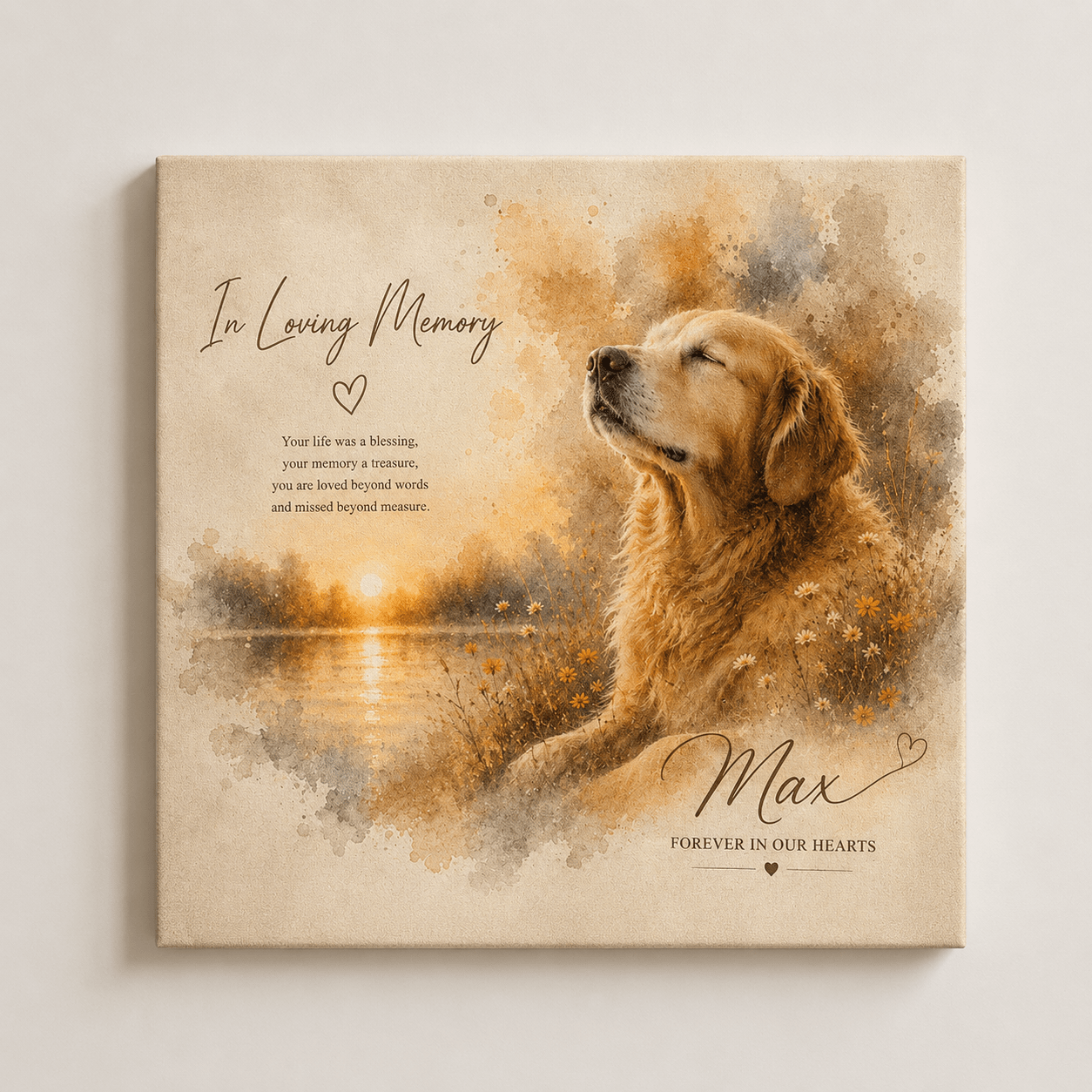 Custom Pet Memorial Portrait Canvas | Watercolor Memorial - CustomMemoryArt