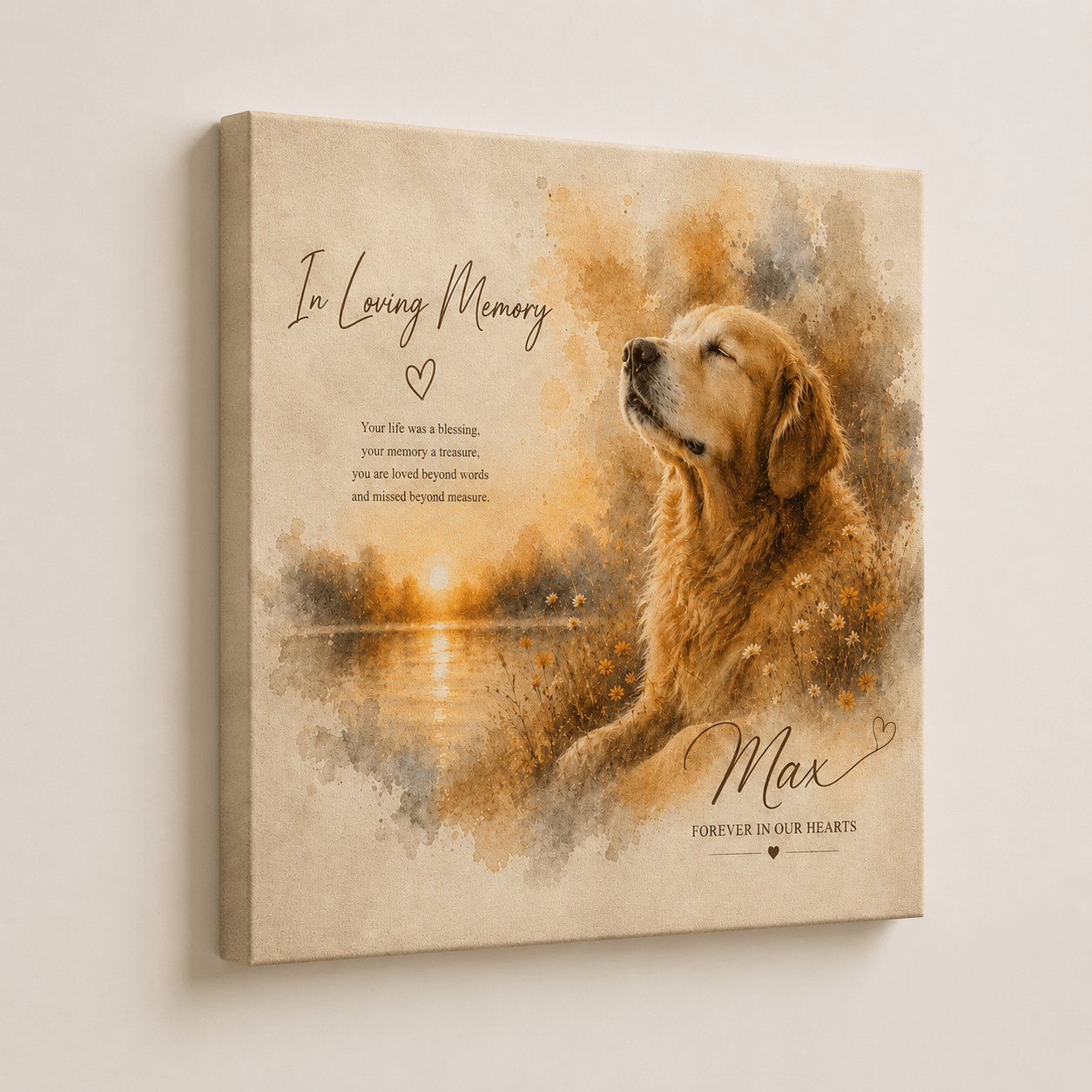 Custom Pet Memorial Portrait Canvas | Watercolor Memorial - CustomMemoryArt