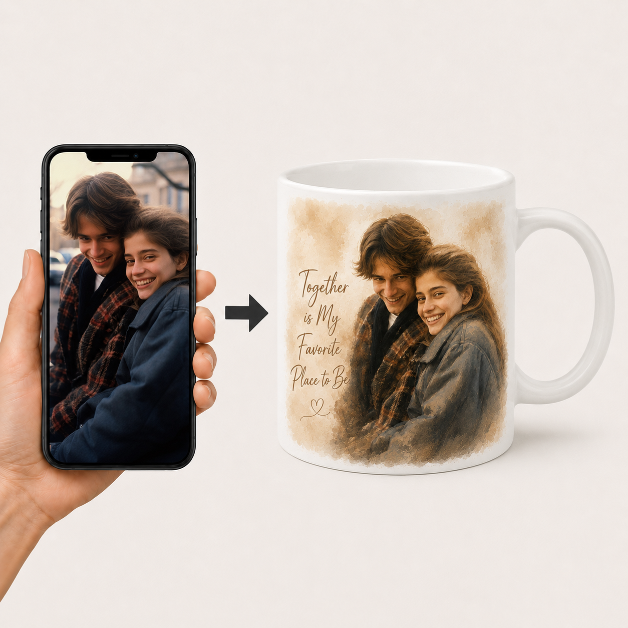 Custom Couple Portrait Mug from Photo | Editorial Minimalist Portrait Mug