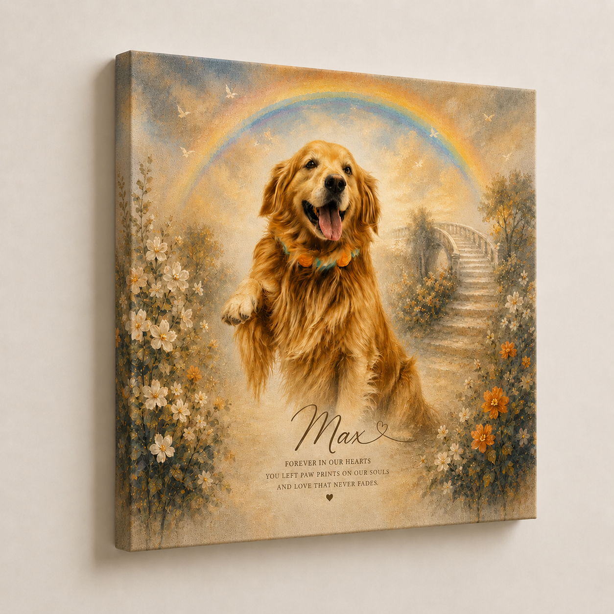 Custom Pet Memorial Portrait Canvas | Rainbow Bridge Portrait