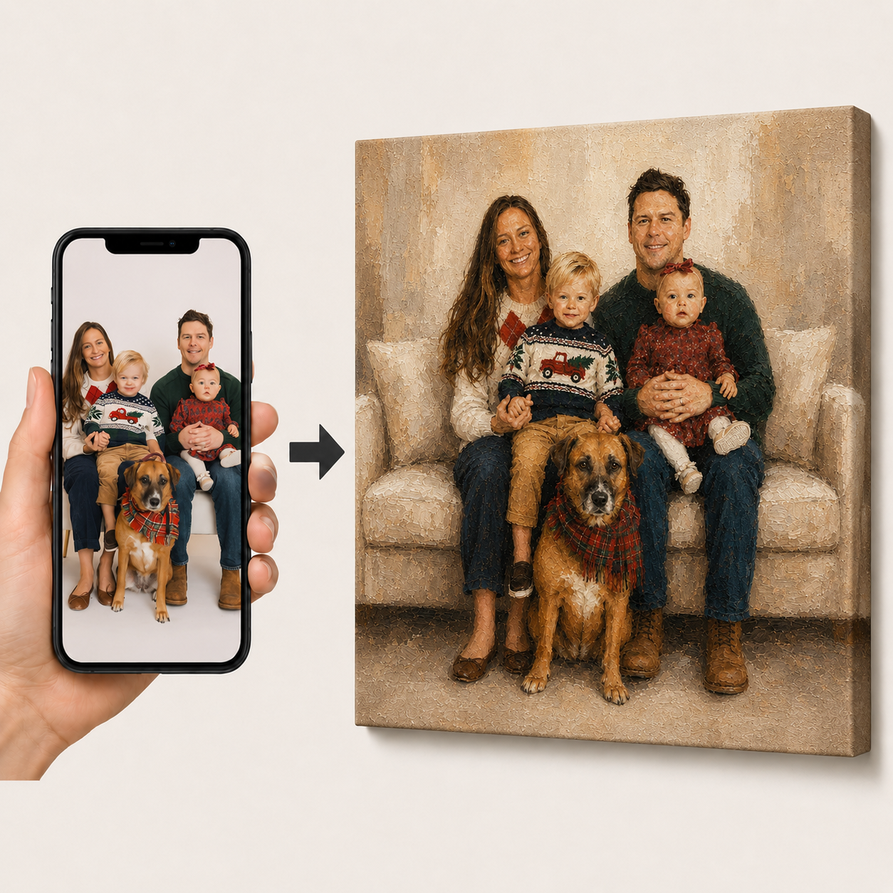 Custom Family Portrait Canvas from Photo – Personalized Gallery Oil Portrait