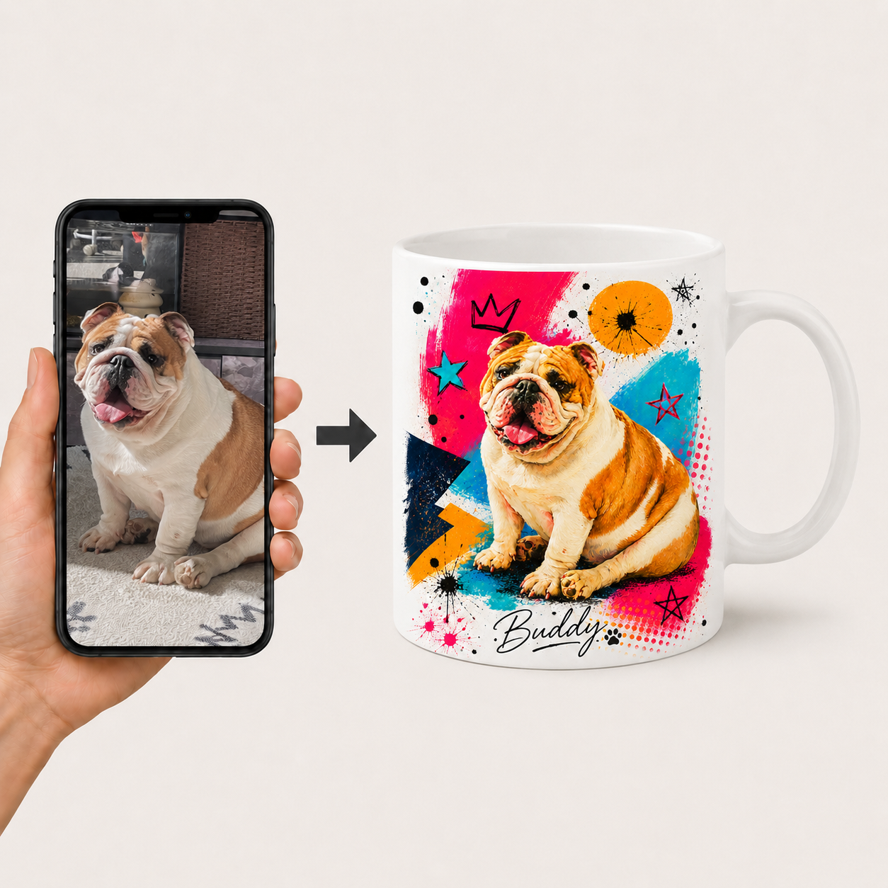 Custom Dog Portrait Mug from Photo | Personalized Pet Modern Pop Art Mug