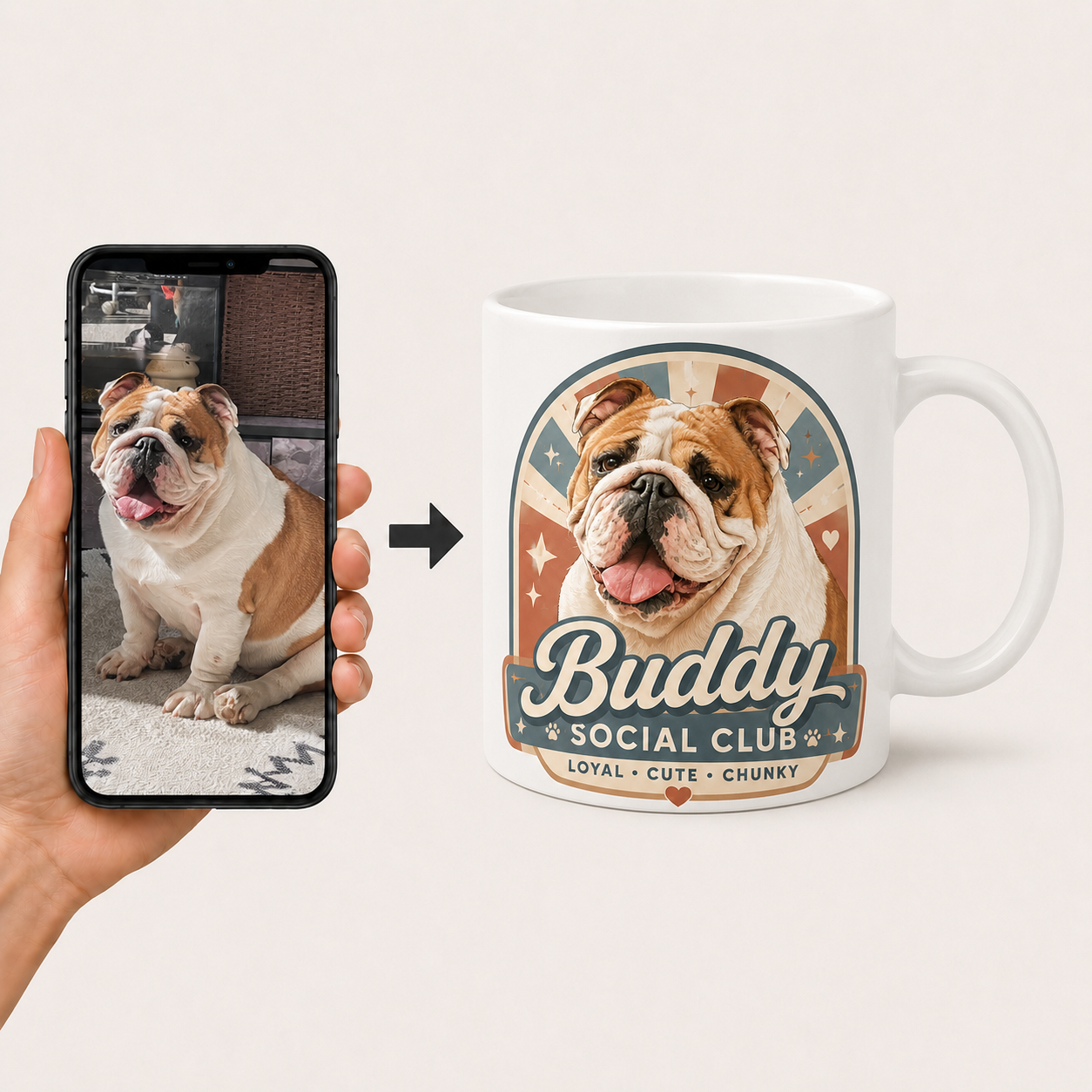 Custom Dog Portrait Mug from Photo | Personalized Pet Retro Badge Mug