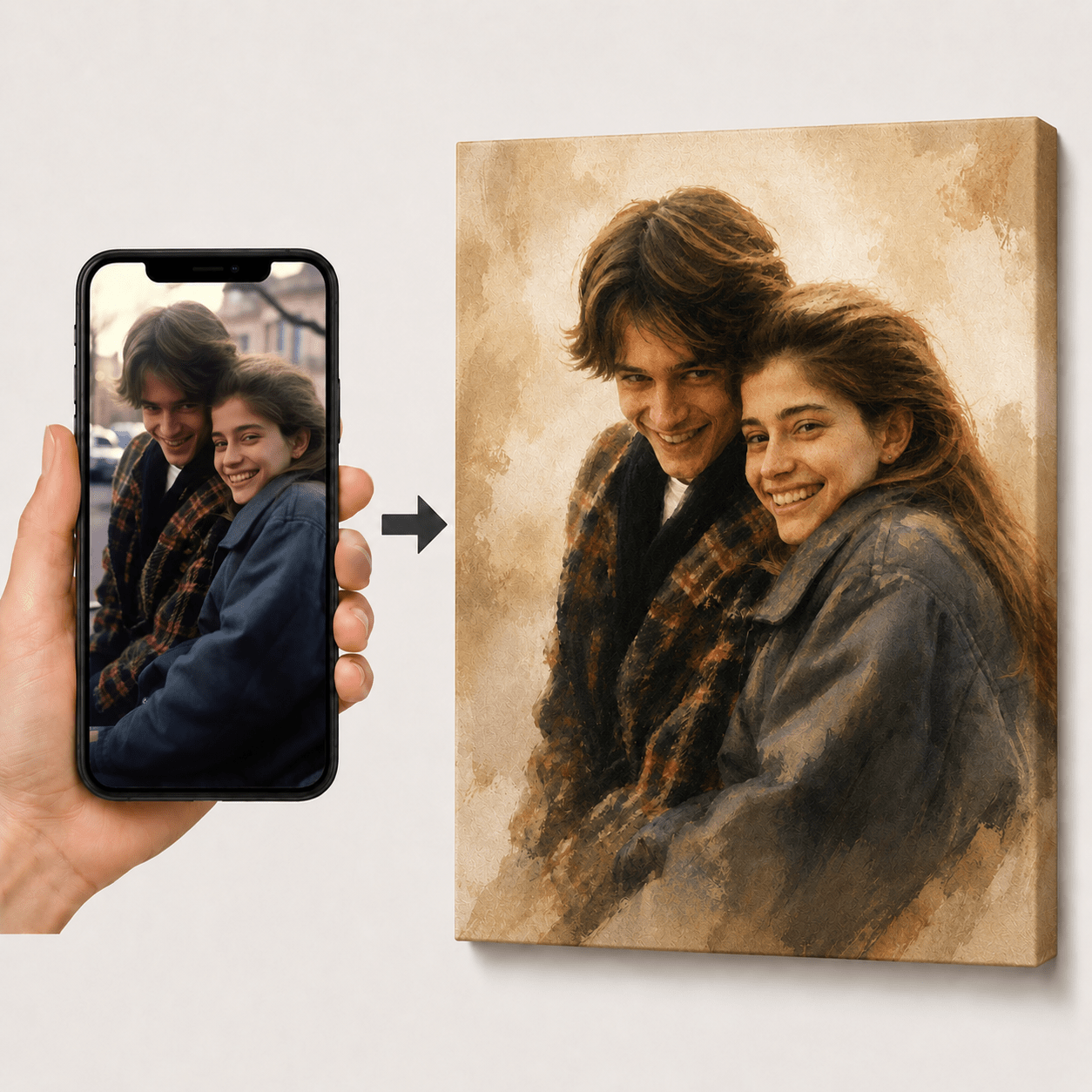 Custom Couple Portrait from Photo | Personalized Editorial Minimalist Canvas - CustomMemoryArt