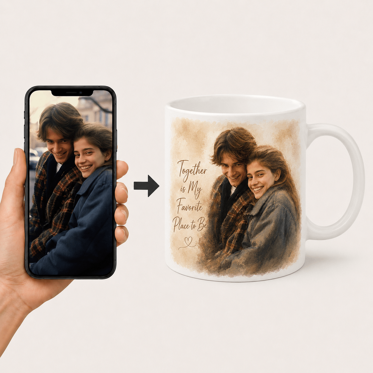 Custom Couple Portrait Mug from Photo | Editorial Minimalist Portrait Mug - CustomMemoryArt