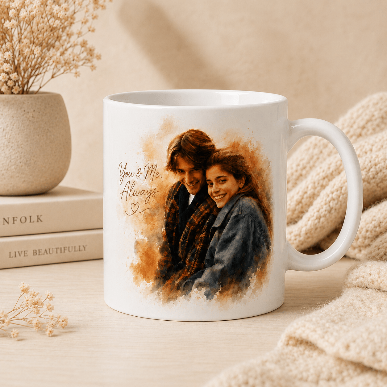 Custom Couple Portrait Mug from Photo | Modern Boho Portrait Mug - CustomMemoryArt