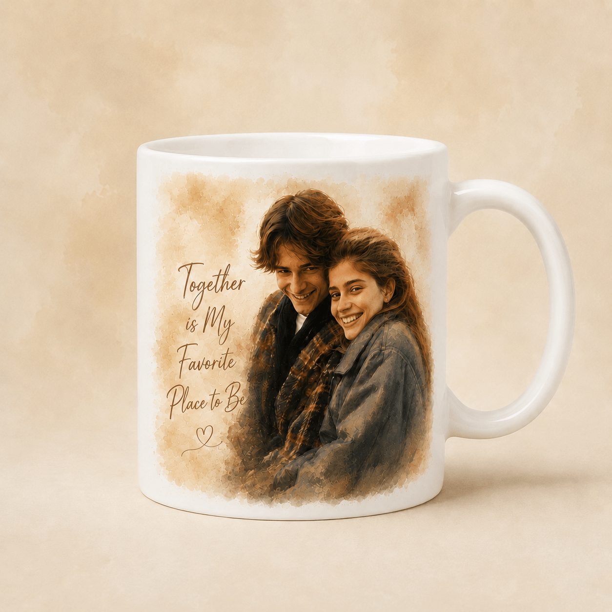 Custom Couple Portrait Mug from Photo | Modern Boho Portrait Mug - CustomMemoryArt