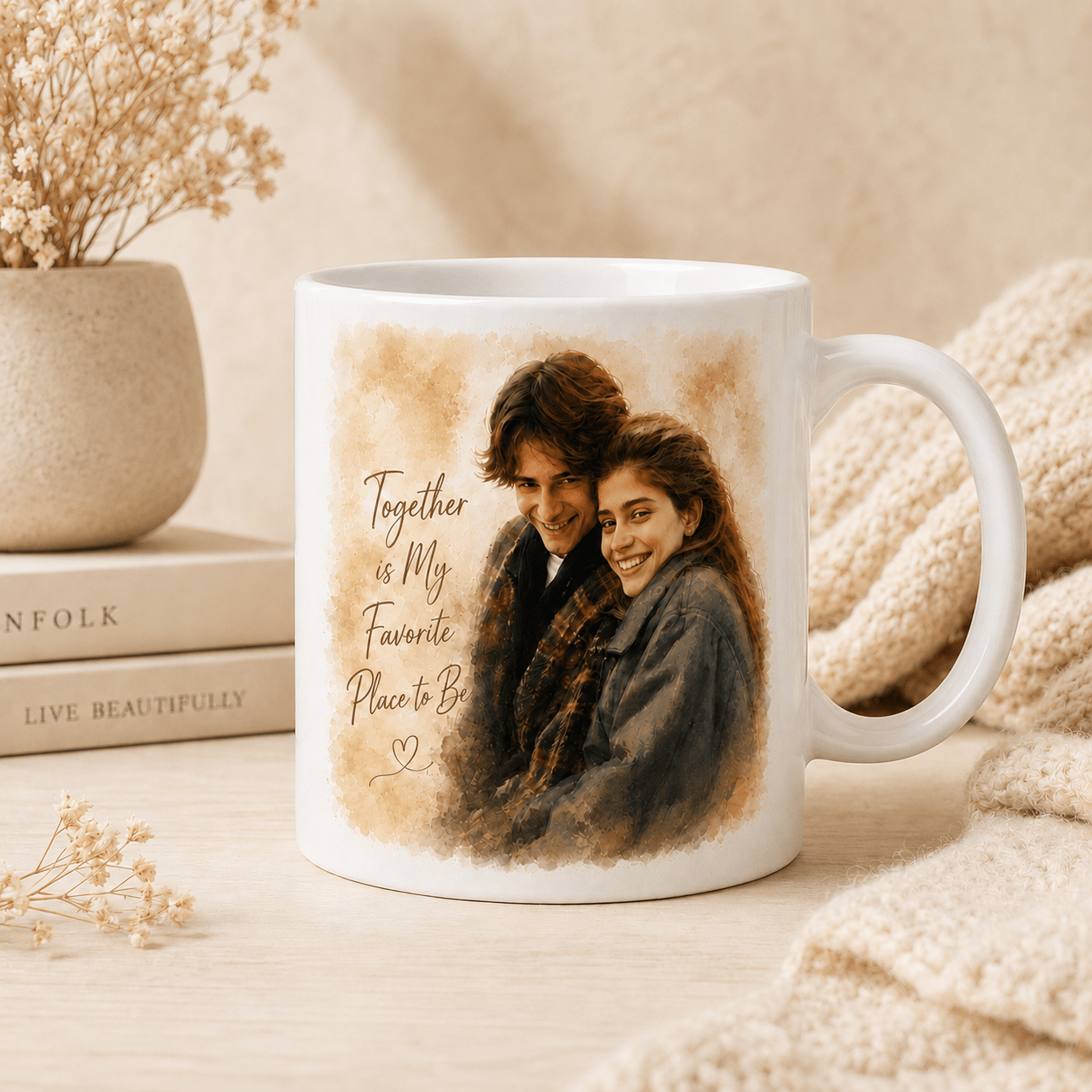 Custom Couple Portrait Mug from Photo | Modern Boho Portrait Mug - CustomMemoryArt