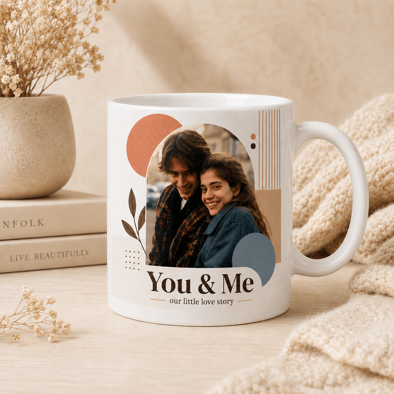 Custom Couple Portrait Mug from Photo | Modern Boho Portrait Mug - CustomMemoryArt