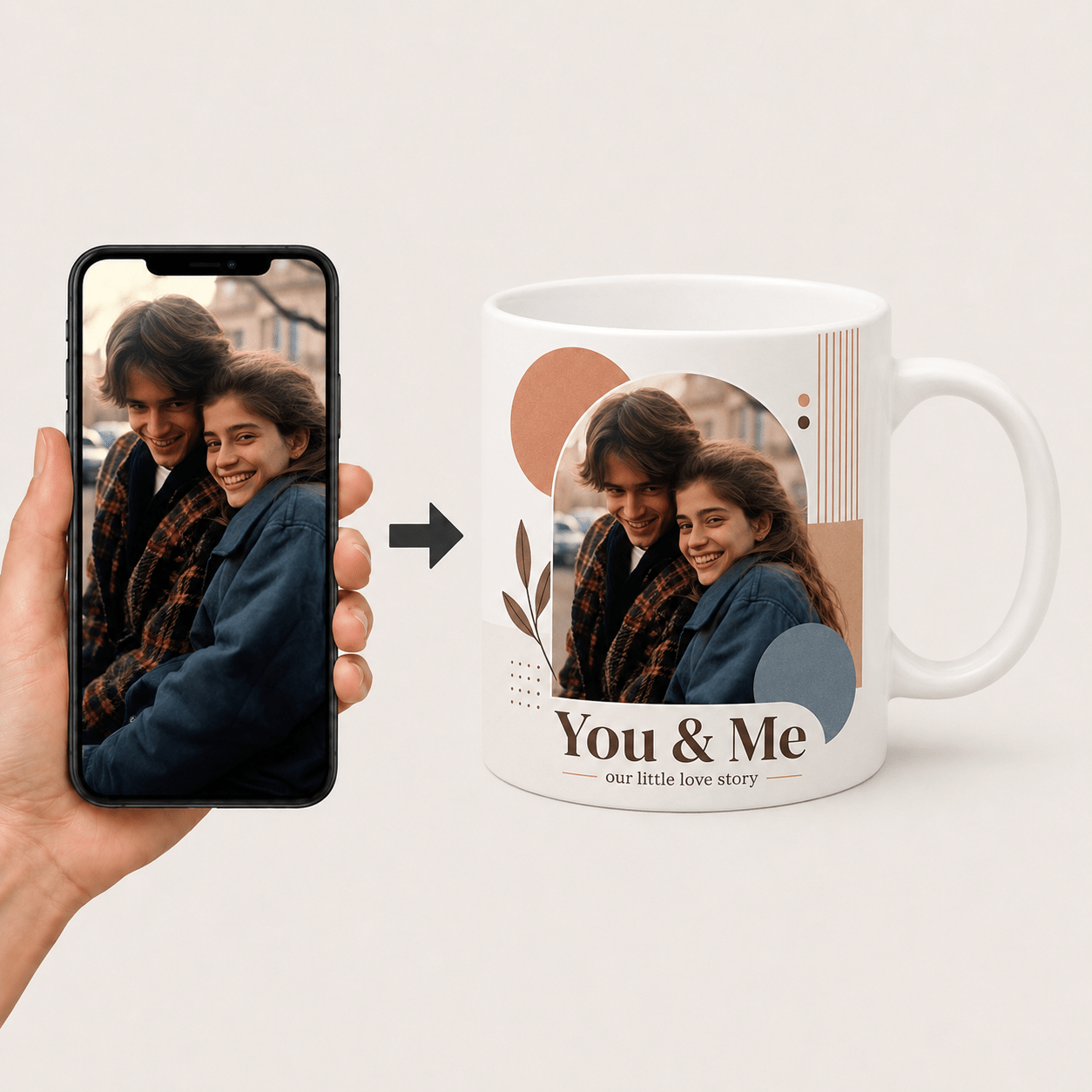 Custom Couple Portrait Mug from Photo | Modern Boho Portrait Mug - CustomMemoryArt