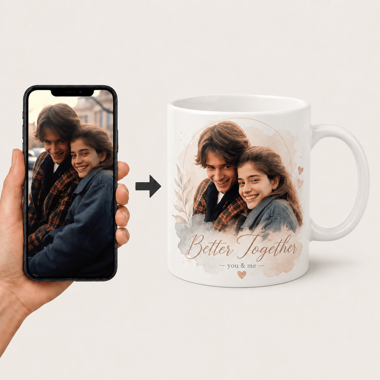 Custom Couple Portrait Mug from Photo | Watercolor Illustration Portrait Mug - CustomMemoryArt