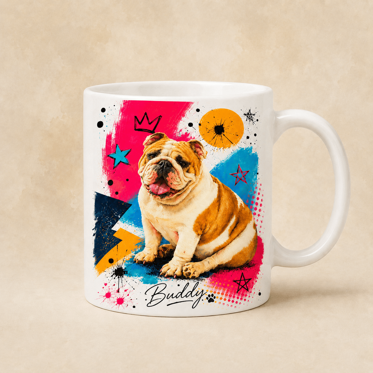 Custom Dog Portrait Mug from Photo | Personalized Pet Retro Badge Mug - CustomMemoryArt