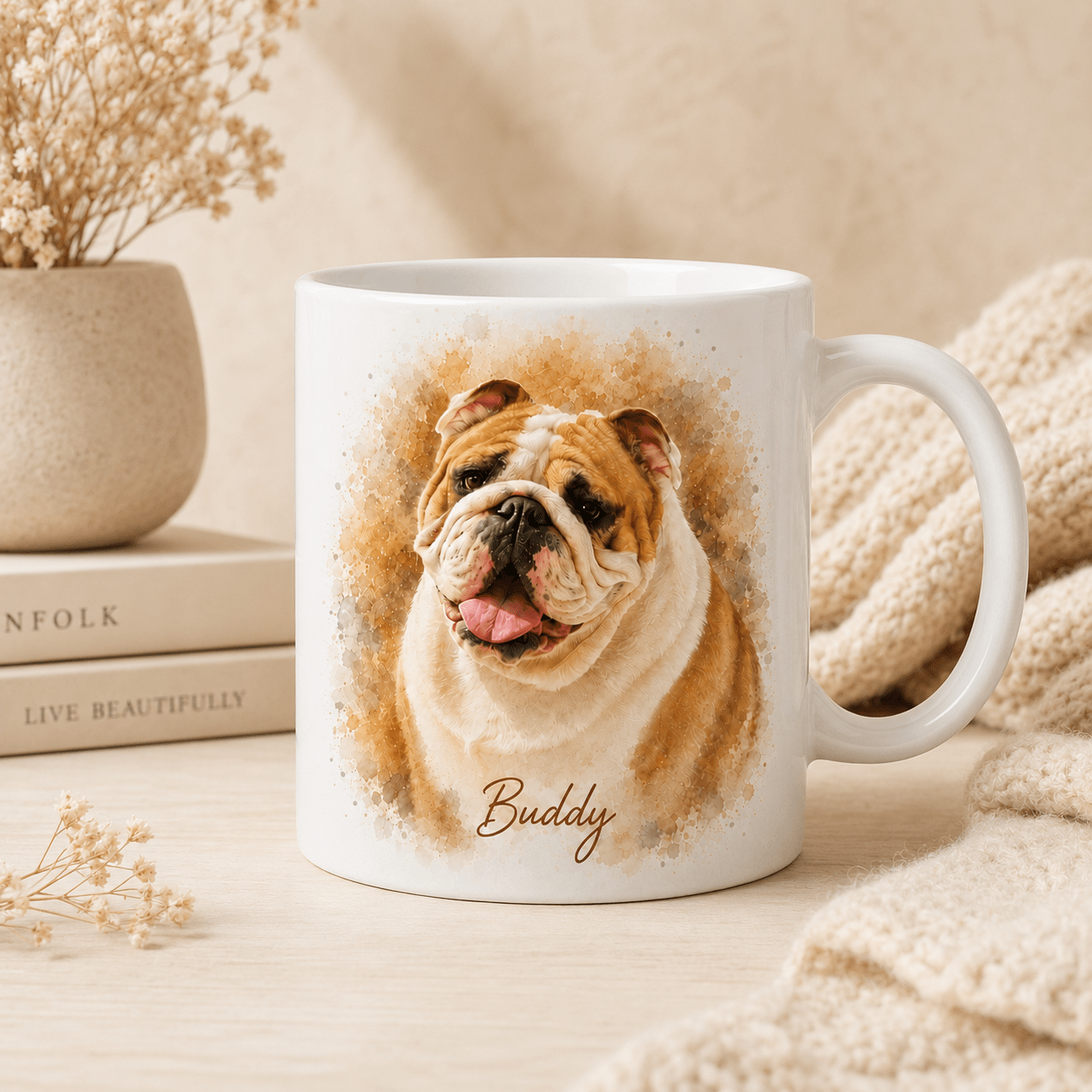 Custom Dog Portrait Mug from Photo | Personalized Pet Retro Badge Mug - CustomMemoryArt