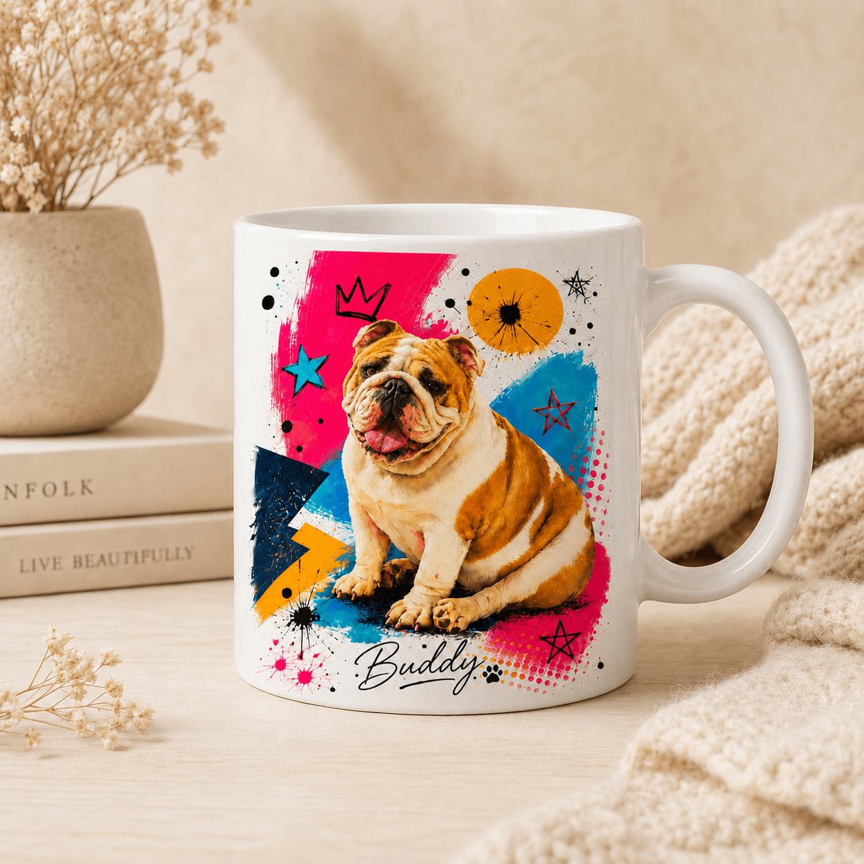 Custom Dog Portrait Mug from Photo | Personalized Pet Retro Badge Mug - CustomMemoryArt