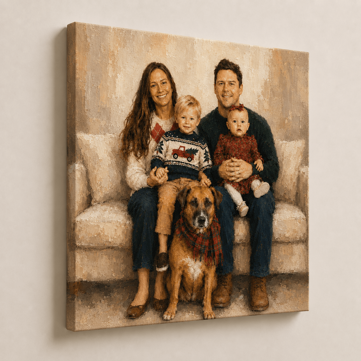 Custom Family Portrait Canvas from Photo – Personalized Gallery Oil Portrait - CustomMemoryArt