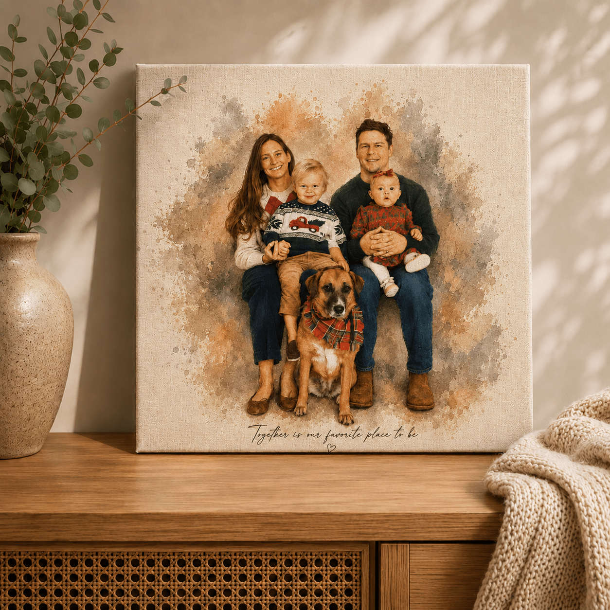 Custom Family Portrait Canvas from Photo – Personalized Gallery Oil Portrait - CustomMemoryArt