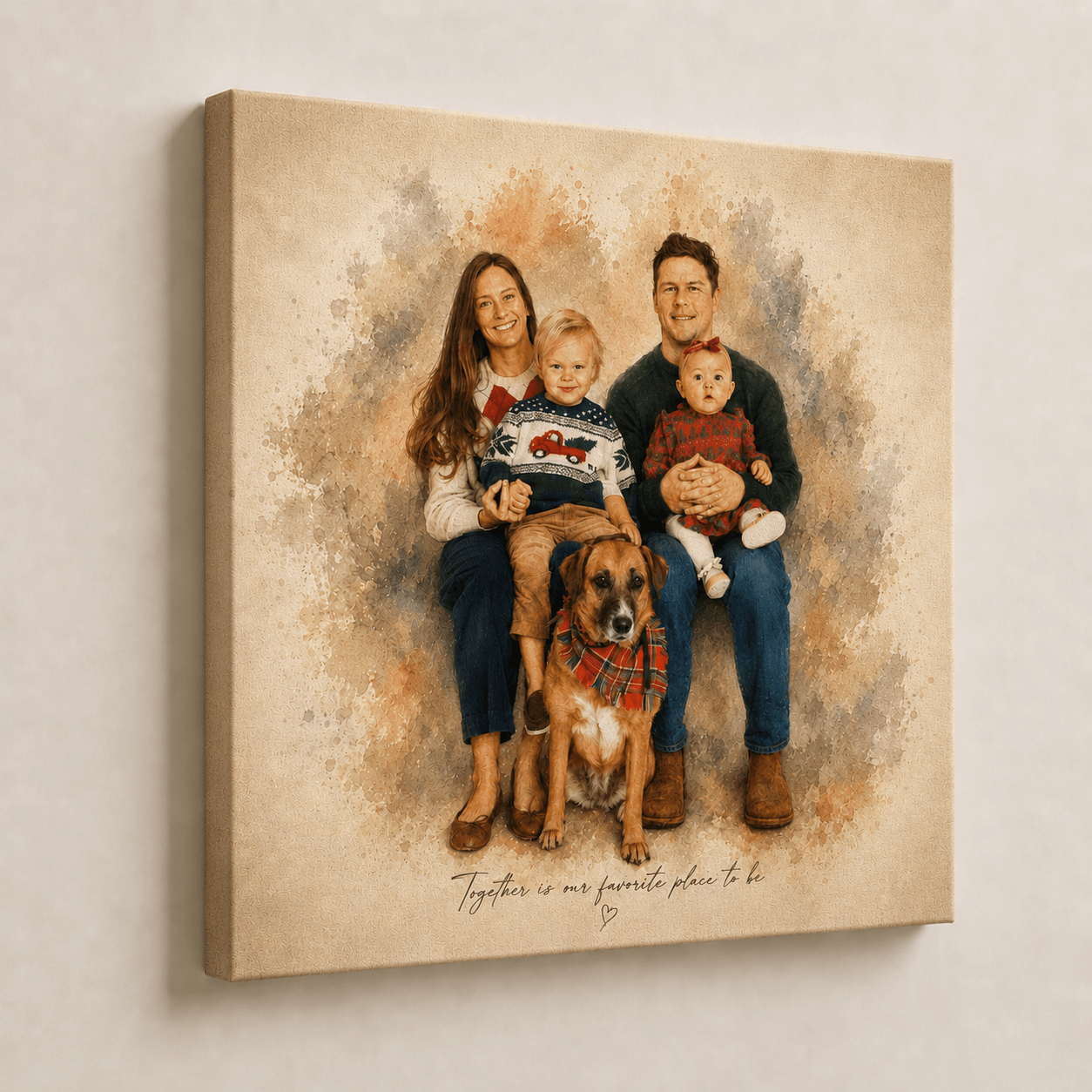 Custom Family Portrait Canvas from Photo – Personalized Watercolor Canvas - CustomMemoryArt