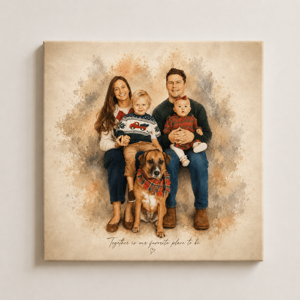 Custom Family Portrait Canvas from Photo – Personalized Watercolor Canvas - CustomMemoryArt