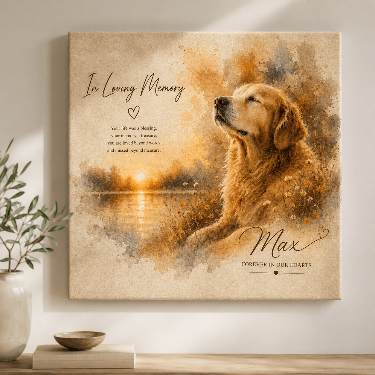 Custom Pet Memorial Portrait Canvas | Angel Wings Memorial - CustomMemoryArt