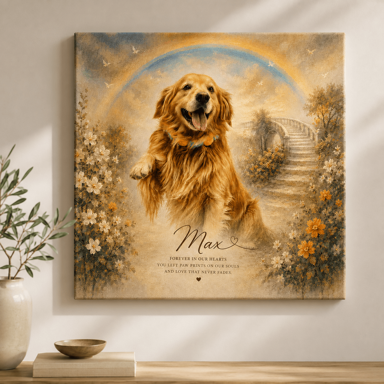 Custom Pet Memorial Portrait Canvas | Angel Wings Memorial - CustomMemoryArt