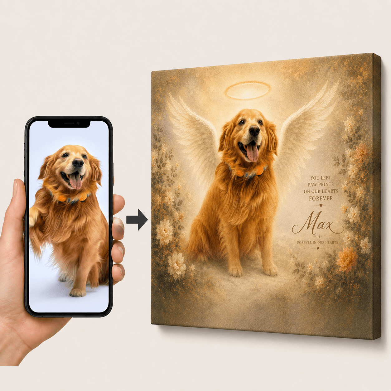 Custom Pet Memorial Portrait Canvas | Angel Wings Memorial - CustomMemoryArt