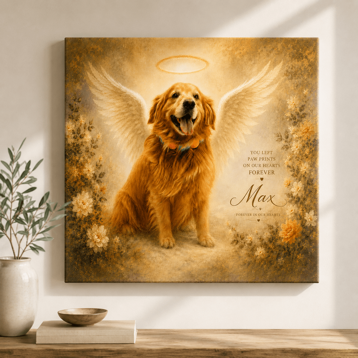 Custom Pet Memorial Portrait Canvas | Angel Wings Memorial - CustomMemoryArt