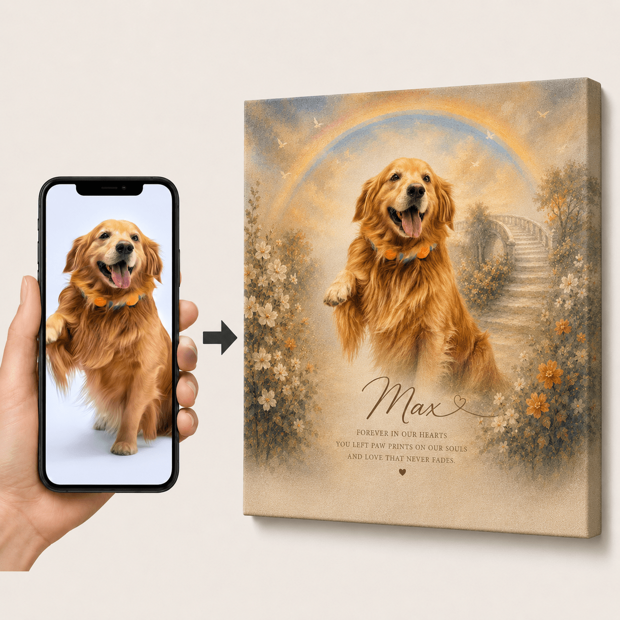 Custom Pet Memorial Portrait Canvas | Rainbow Bridge Portrait - CustomMemoryArt