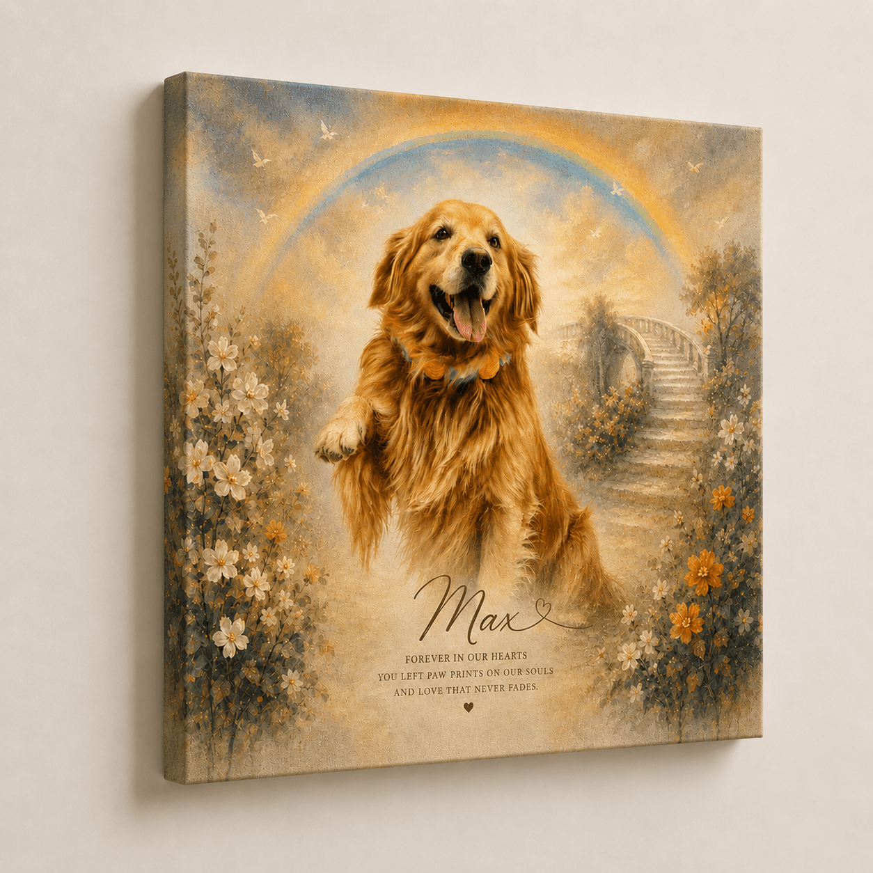 Custom Pet Memorial Portrait Canvas | Rainbow Bridge Portrait - CustomMemoryArt