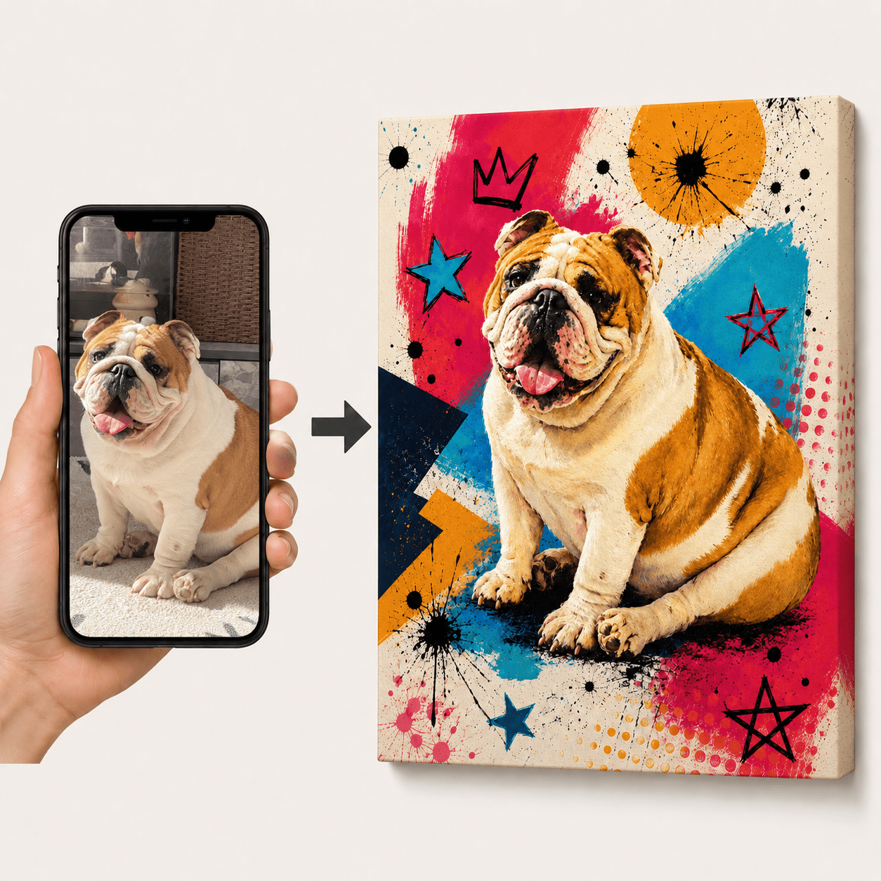 Custom Pet Portrait Canvas From Photo | Modern Pop Art Portrait - CustomMemoryArt
